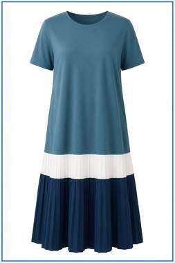 Fits Women’s 12-14 Color Block Pleated Hem Midi Dress Teal Blue Casual Dress
